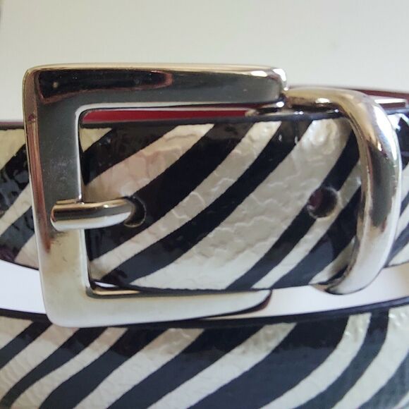 Zebra Print Belt Thin Size L XL 36-40 Chrome Buckle - Picture 2 of 6